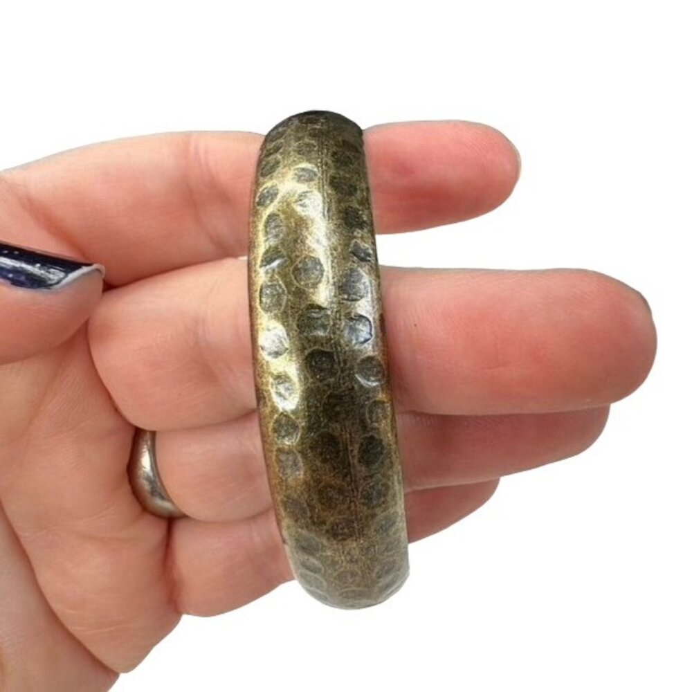 Hammered Brass Bangle Bracelet Boho Bohemian Ethnic Retro 6" - Picture 2 of 4
